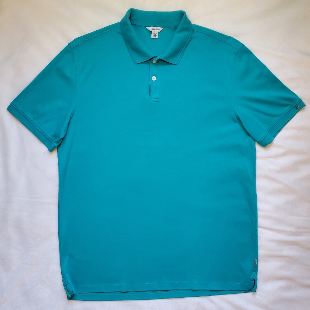 Calvin Klein Men's Cotton Polo Shirt Turquoise Green Size Medium